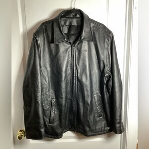 Vintage Men's Black Leather Zip Front Jacket